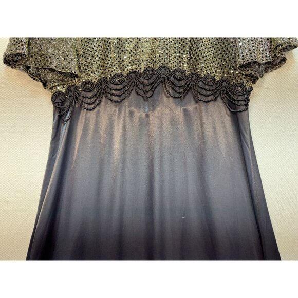 Molly Malloy Evening Party Dress Womens 6 Petite Black Gold Glittery A-Line Midi - Picture 8 of 16